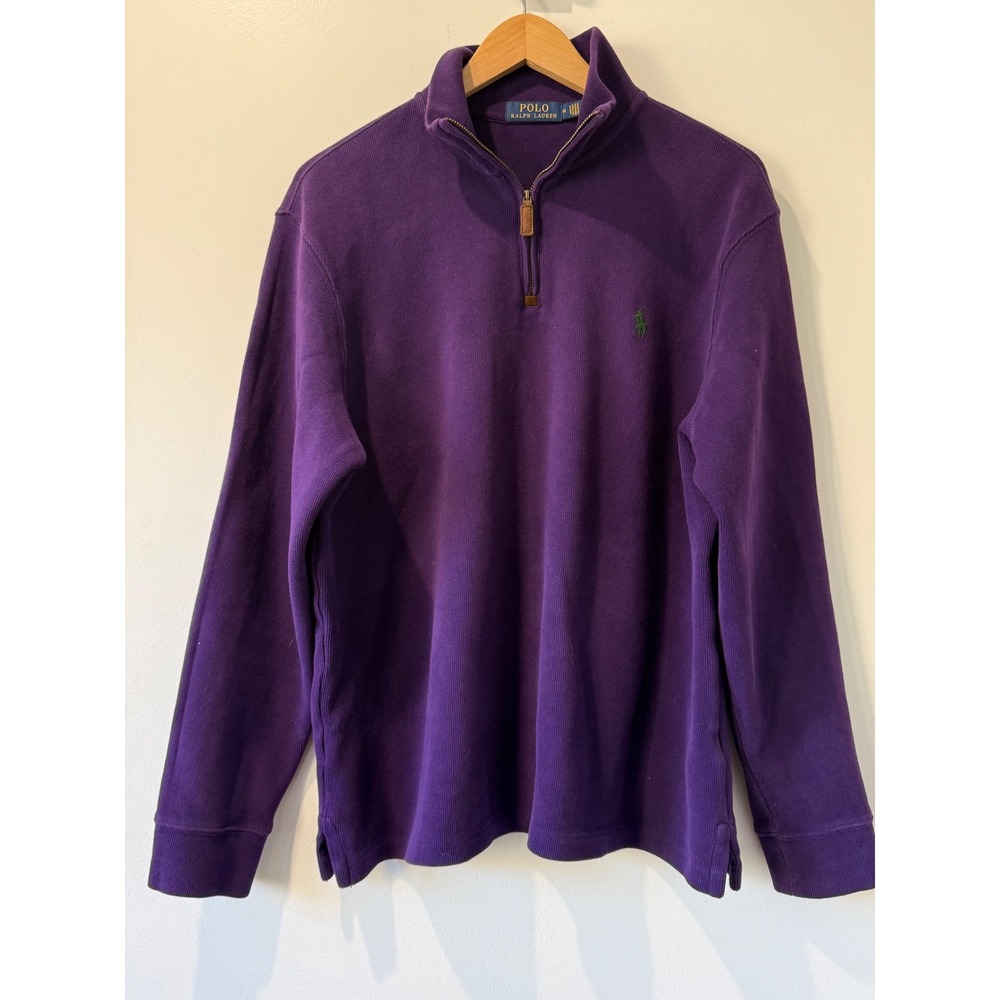 Polo Ralph Lauren Quarter Zip Pullover Purple Cotton Knit Sweater Mens M Logo
